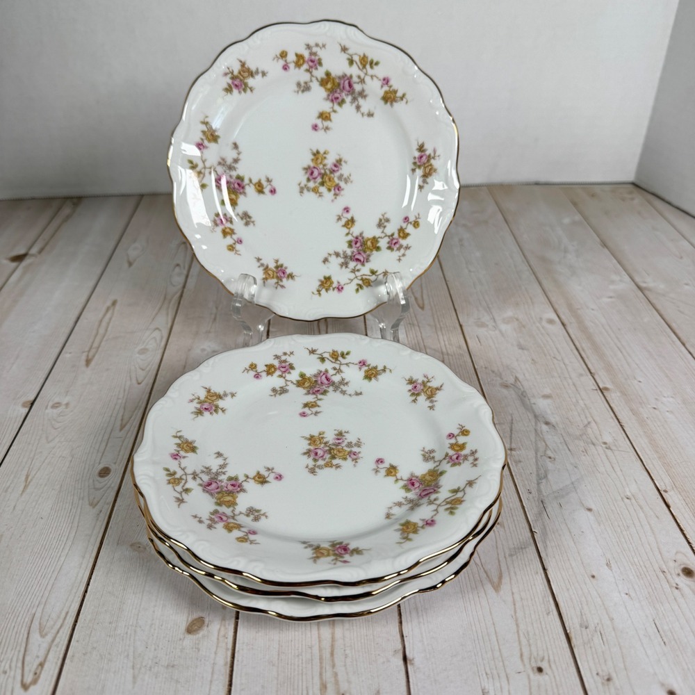 Johann Haviland Michele Bavaria Bread Plates Set 4 Floral Gold Trim 6 1/8"